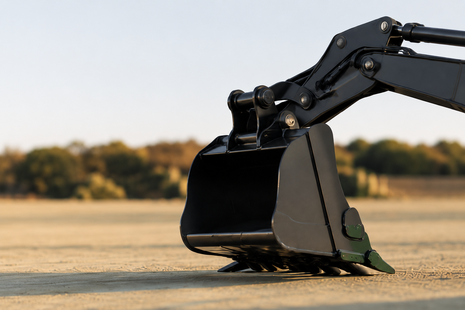 Excavator bucket and arm on a worksite